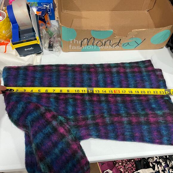 Vintage Lombardi Open Front Colorful Fuzzy Plaid Blazer Jacket Womens Medium 80s - Picture 10 of 10